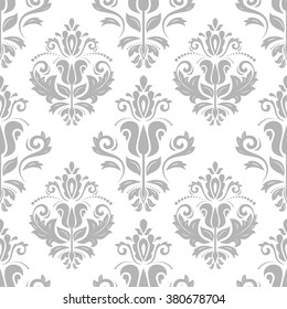 Oriental vector classic ornament. Seamless abstract light silver background