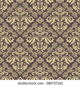 Oriental vector classic ornament. Seamless abstract brown and golden background
