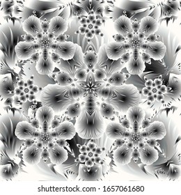 Oriental vector classic pattern. Abstract seamless pattern with silvern repeating elements on gray background. Vintage gray and silvern pattern.