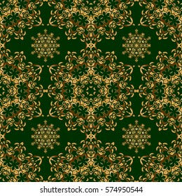 Oriental vector classic pattern. Abstract seamless pattern with golden repeating elements on green background. Vintage green and golden pattern.