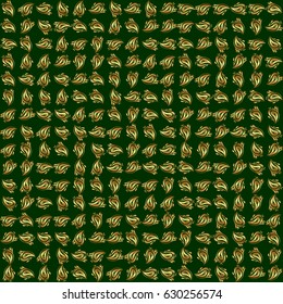 Oriental vector classic pattern. Abstract seamless pattern with golden repeating elements on green background. Vintage green and golden pattern.