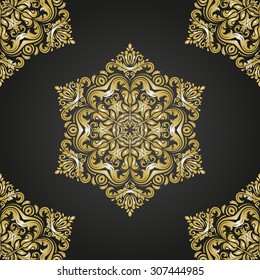 Oriental vector classic pattern. Seamless abstract black and golden background