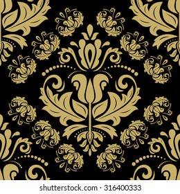 Oriental vector classic pattern. Seamless abstract black and golden background