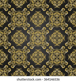 Oriental vector classic pattern. Seamless abstract black and golden background