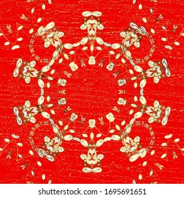 Rectorial oriental clásico rojo y beige y dorado. Ilustración vectorial. Fondo abstracto sin inconvenientes.