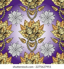 Oriental vector classic violet, neutral and gray and golden pattern. Abstract background.