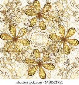 Oriental vector classic yellow and white and golden pattern. Seamless abstract background. Vector illustration.
