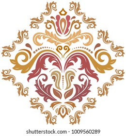 Oriental vector colored pattern with arabesques and floral elements. Traditional classic ornament. Vintage pattern with arabesques