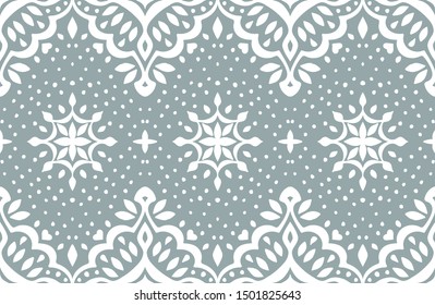 Oriental vector damask pattern. Talavera pottery. Azulejos portugal. Turkish ornament. Spanish porcelain. Ceramic tableware, folk print. Ethnic background. Mediterranean wallpaper.  Talavera pottery.