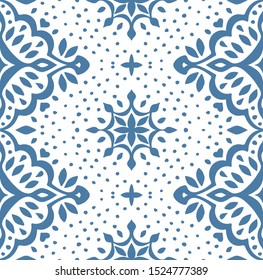 Oriental vector damask pattern. Talavera pottery. Azulejos portugal. Turkish ornament. Spanish porcelain. Ceramic tableware, folk print. Ethnic background. Mediterranean wallpaper.  Talavera pottery.