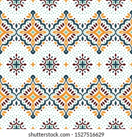 Oriental vector damask pattern. Talavera pottery. Azulejos portugal. Turkish ornament. Spanish porcelain. Ceramic tableware, folk print. Ethnic background. Mediterranean wallpaper.  Talavera pottery.