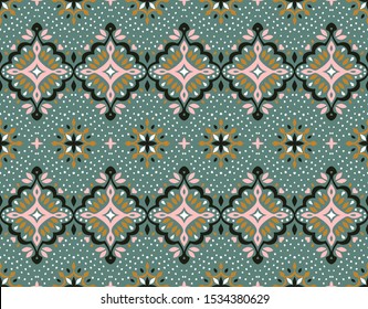 Oriental vector damask pattern. Talavera pottery. Azulejos portugal. Turkish ornament. Spanish porcelain. Ceramic tableware, folk print. Ethnic background. Mediterranean wallpaper.  Talavera pottery.