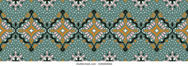 Oriental vector damask pattern. Talavera pottery. Azulejos portugal. Turkish ornament. Spanish porcelain. Ceramic tableware, folk print. Ethnic background. Mediterranean wallpaper.  Talavera pottery.