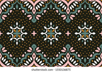 Oriental vector damask pattern. Talavera pottery. Azulejos portugal. Turkish ornament. Spanish porcelain. Ceramic tableware, folk print. Ethnic background. Mediterranean wallpaper.  Talavera pottery.