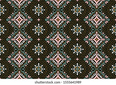 Oriental vector damask pattern. Talavera pottery. Azulejos portugal. Turkish ornament. Spanish porcelain. Ceramic tableware, folk print. Ethnic background. Mediterranean wallpaper.  Talavera pottery.