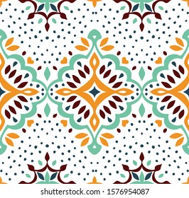 Oriental vector damask pattern. Talavera pottery. Azulejos portugal. Turkish ornament. Spanish porcelain. Ceramic tableware, folk print. Ethnic background. Mediterranean wallpaper.  Talavera pottery.