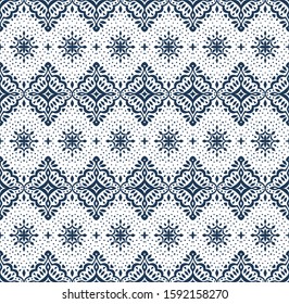 Oriental vector damask pattern. Talavera pottery. Azulejos portugal. Turkish ornament. Spanish porcelain. Ceramic tableware, folk print. Ethnic background. Mediterranean wallpaper.  Talavera pottery.