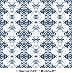 Oriental vector damask pattern. Talavera pottery. Azulejos portugal. Turkish ornament. Spanish porcelain. Ceramic tableware, folk print. Ethnic background. Mediterranean wallpaper.  Talavera pottery.