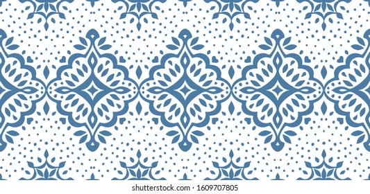 Oriental vector damask pattern. Talavera pottery. Azulejos portugal. Turkish ornament. Spanish porcelain. Ceramic tableware, folk print. Ethnic background. Mediterranean wallpaper.  Talavera pottery.