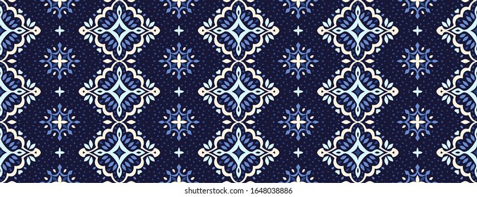 Oriental vector damask pattern. Talavera pottery. Azulejos portugal. Turkish ornament. Spanish porcelain. Ceramic tableware, folk print. Ethnic background. Mediterranean wallpaper.  Talavera pottery.