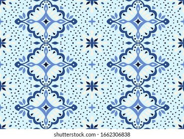 Oriental vector damask pattern. Talavera pottery. Azulejos portugal. Turkish ornament. Spanish porcelain. Ceramic tableware, folk print. Ethnic background. Mediterranean wallpaper.  Talavera pottery.