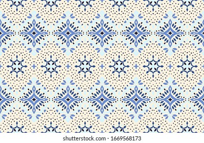 Oriental vector damask pattern. Talavera pottery. Azulejos portugal. Turkish ornament. Spanish porcelain. Ceramic tableware, folk print. Ethnic background. Mediterranean wallpaper.  Talavera pottery.