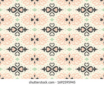 Oriental vector damask pattern. Talavera pottery. Azulejos portugal. Turkish ornament. Spanish porcelain. Ceramic tableware, folk print. Ethnic background. Mediterranean wallpaper.  Talavera pottery.