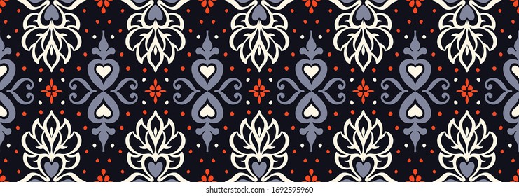 Oriental vector damask pattern. Talavera pottery. Azulejos portugal. Turkish ornament. Spanish porcelain. Ceramic tableware, folk print. Ethnic background. Mediterranean wallpaper.  Talavera pottery.