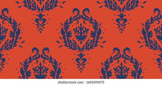 Oriental vector damask pattern. Talavera pottery. Azulejos portugal. Turkish ornament. Spanish porcelain. Ceramic tableware, folk print. Ethnic background. Mediterranean wallpaper.  Talavera pottery.