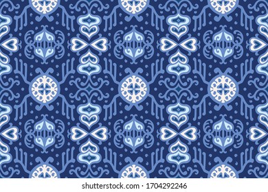 Oriental vector damask pattern. Talavera pottery. Azulejos portugal. Turkish ornament. Spanish porcelain. Ceramic tableware, folk print. Ethnic background. Mediterranean wallpaper.  Talavera pottery.
