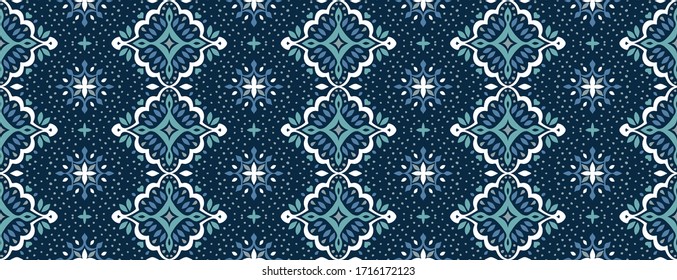 Oriental vector damask pattern. Talavera pottery. Azulejos portugal. Turkish ornament. Spanish porcelain. Ceramic tableware, folk print. Ethnic background. Mediterranean wallpaper.  Talavera pottery.