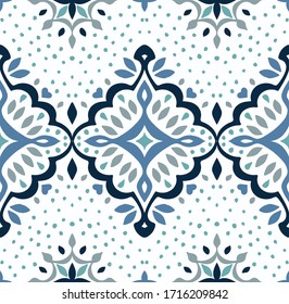 Oriental vector damask pattern. Talavera pottery. Azulejos portugal. Turkish ornament. Spanish porcelain. Ceramic tableware, folk print. Ethnic background. Mediterranean wallpaper.  Talavera pottery.