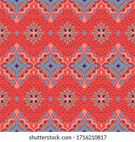 Oriental vector damask pattern. Talavera pottery. Azulejos portugal. Turkish ornament. Spanish porcelain. Ceramic tableware, folk print. Ethnic background. Mediterranean wallpaper.  Talavera pottery.