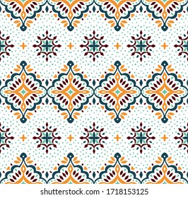 Oriental vector damask pattern. Talavera pottery. Azulejos portugal. Turkish ornament. Spanish porcelain. Ceramic tableware, folk print. Ethnic background. Mediterranean wallpaper.  Talavera pottery.