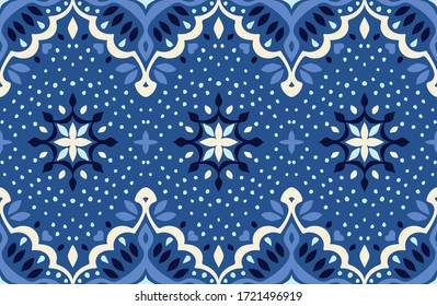 Oriental vector damask pattern. Talavera pottery. Azulejos portugal. Turkish ornament. Spanish porcelain. Ceramic tableware, folk print. Ethnic background. Mediterranean wallpaper.  Talavera pottery.