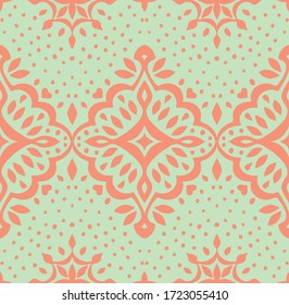 Oriental vector damask pattern. Talavera pottery. Azulejos portugal. Turkish ornament. Spanish porcelain. Ceramic tableware, folk print. Ethnic background. Mediterranean wallpaper.  Talavera pottery.
