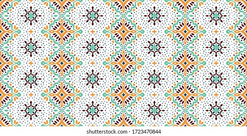 Oriental vector damask pattern. Talavera pottery. Azulejos portugal. Turkish ornament. Spanish porcelain. Ceramic tableware, folk print. Ethnic background. Mediterranean wallpaper.  Talavera pottery.