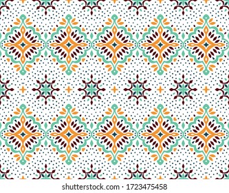 Oriental vector damask pattern. Talavera pottery. Azulejos portugal. Turkish ornament. Spanish porcelain. Ceramic tableware, folk print. Ethnic background. Mediterranean wallpaper.  Talavera pottery.