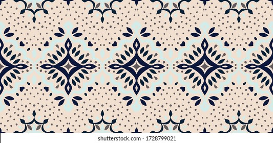 Oriental vector damask pattern. Talavera pottery. Azulejos portugal. Turkish ornament. Spanish porcelain. Ceramic tableware, folk print. Ethnic background. Mediterranean wallpaper.  Talavera pottery.