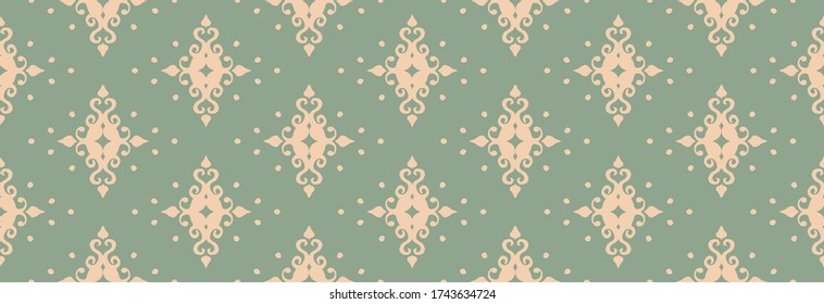 Patrón de damasco vector oriental. Cerámica de Talavera. Azulejos portugal. Ornamento turco. Porcelana española. Vajilla de cerámica, impresión folclórica. Origen étnico. Papel de pared mediterráneo.  Cerámica de Talavera.