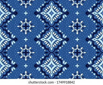 Oriental vector damask pattern. Talavera pottery. Azulejos portugal. Turkish ornament. Spanish porcelain. Ceramic tableware, folk print. Ethnic background. Mediterranean wallpaper.  Talavera pottery.