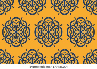 Oriental vector damask pattern. Talavera pottery. Azulejos portugal. Turkish ornament. Spanish porcelain. Ceramic tableware, folk print. Ethnic background. Mediterranean wallpaper.  Talavera pottery.