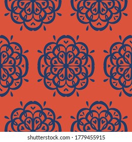 Oriental vector damask pattern. Talavera pottery. Azulejos portugal. Turkish ornament. Spanish porcelain. Ceramic tableware, folk print. Ethnic background. Mediterranean wallpaper.  Talavera pottery.