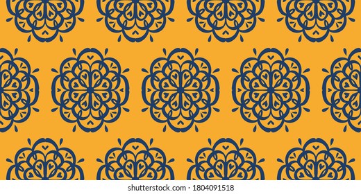 Oriental vector damask pattern. Talavera pottery. Azulejos portugal. Turkish ornament. Spanish porcelain. Ceramic tableware, folk print. Ethnic background. Mediterranean wallpaper.  Talavera pottery.