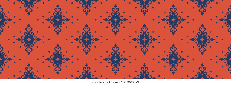 Oriental vector damask pattern. Talavera pottery. Azulejos portugal. Turkish ornament. Spanish porcelain. Ceramic tableware, folk print. Ethnic background. Mediterranean wallpaper.  Talavera pottery.