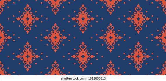 Oriental vector damask pattern. Talavera pottery. Azulejos portugal. Turkish ornament. Spanish porcelain. Ceramic tableware, folk print. Ethnic background. Mediterranean wallpaper.  Talavera pottery.
