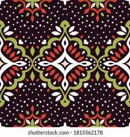 Oriental vector damask pattern. Talavera pottery. Azulejos portugal. Turkish ornament. Spanish porcelain. Ceramic tableware, folk print. Ethnic background. Mediterranean wallpaper.  Talavera pottery.