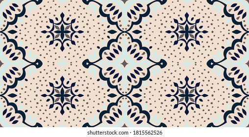 Oriental vector damask pattern. Talavera pottery. Azulejos portugal. Turkish ornament. Spanish porcelain. Ceramic tableware, folk print. Ethnic background. Mediterranean wallpaper.  Talavera pottery.