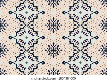 Oriental vector damask pattern. Talavera pottery. Azulejos portugal. Turkish ornament. Spanish porcelain. Ceramic tableware, folk print. Ethnic background. Mediterranean wallpaper.  Talavera pottery.