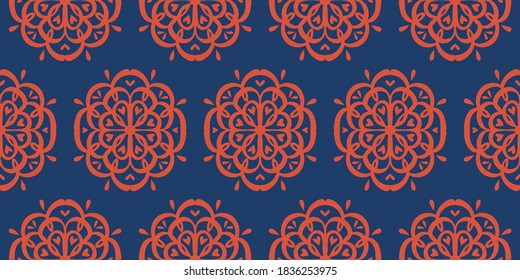 Oriental vector damask pattern. Talavera pottery. Azulejos portugal. Turkish ornament. Spanish porcelain. Ceramic tableware, folk print. Ethnic background. Mediterranean wallpaper.  Talavera pottery.